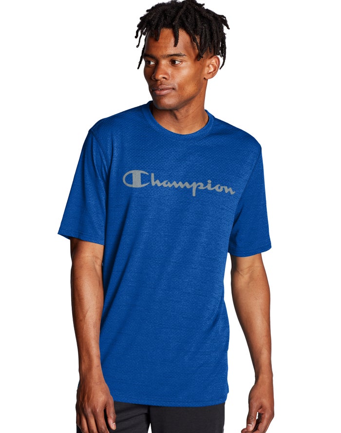 Champion Mens T-Shirt NZ - Double Dry® Heathered Mesh Textured Blue ( 1675-DBHPQ )